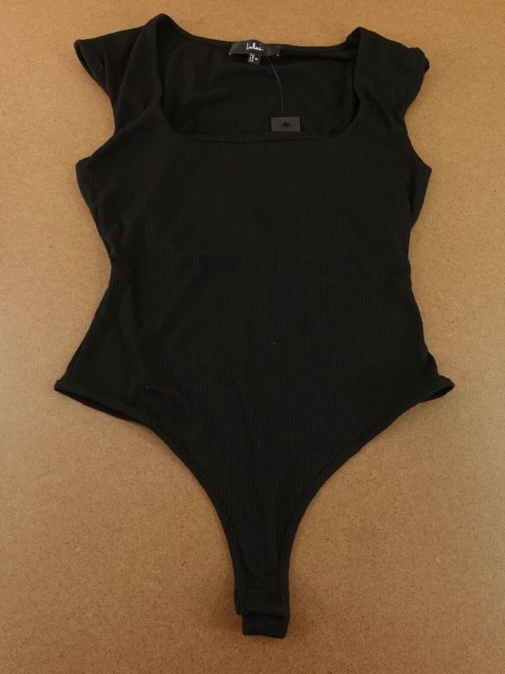 Lulus Womens Size Medium Sweet Crush Black Ribbed Square Neck Bodysuit NWT